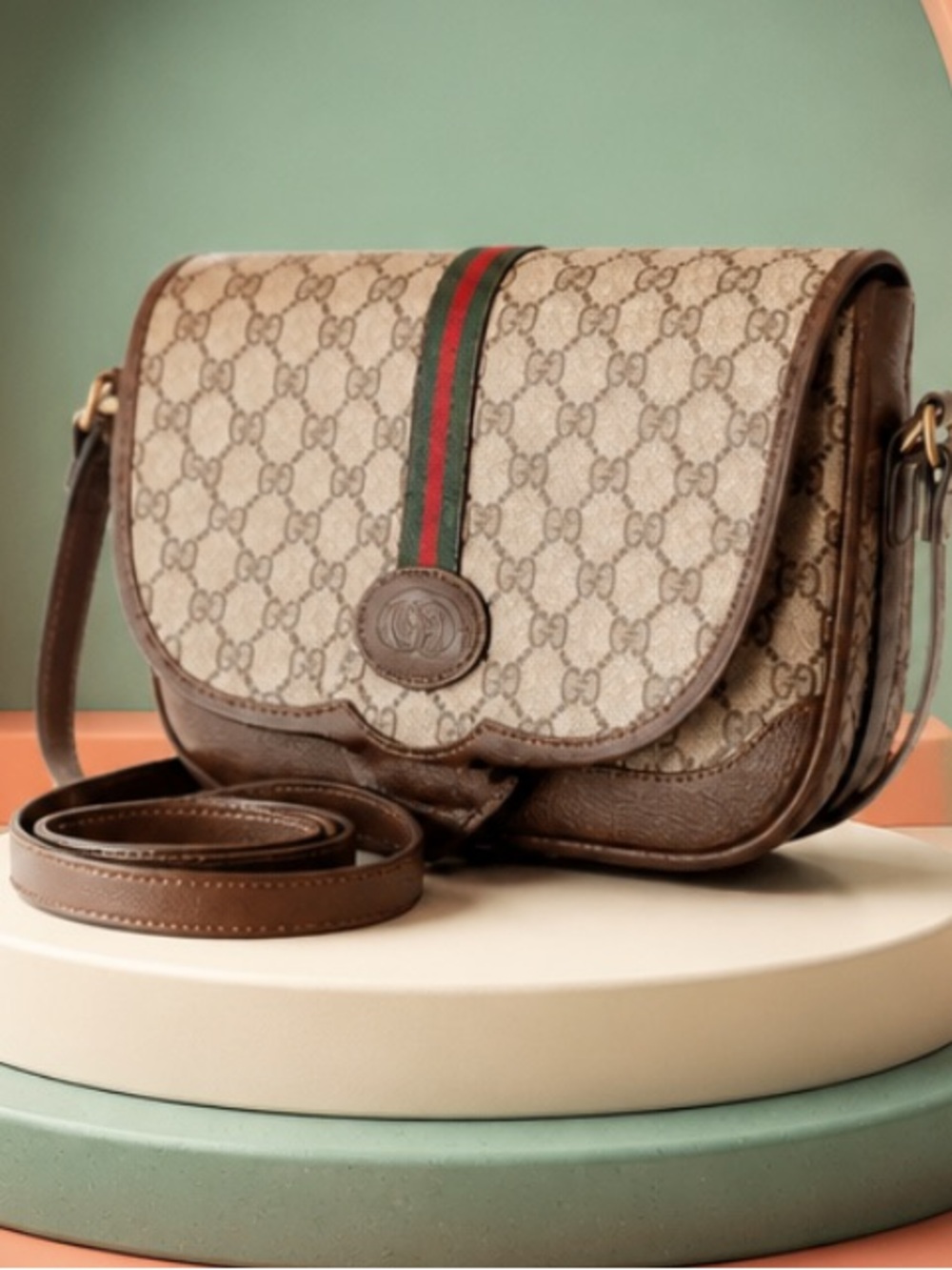 Gucci Brown GG Canvas Messenger with Red and Green Stripe